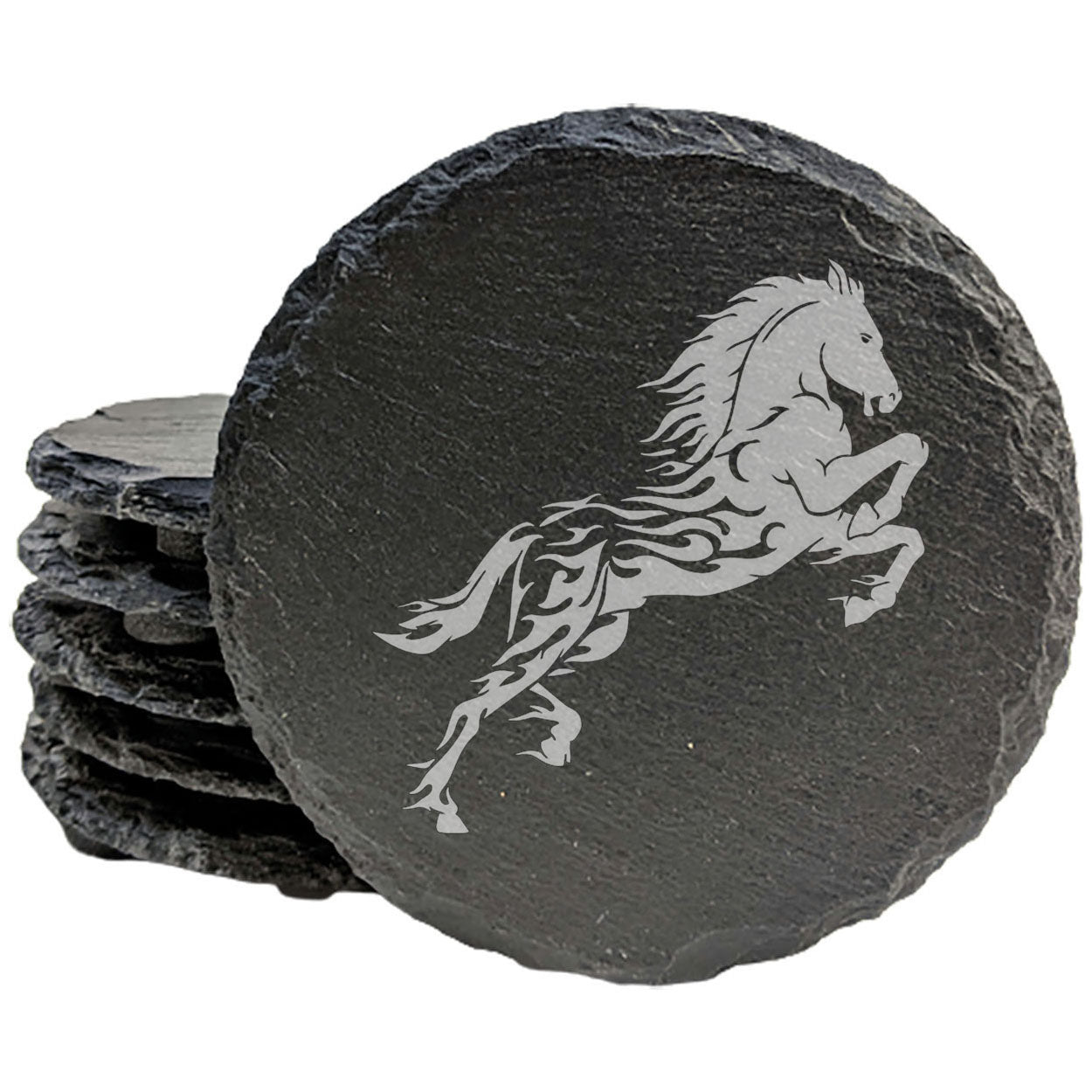 Unique Horse Coasters: Rustic Slate with Flaming Horse Design
