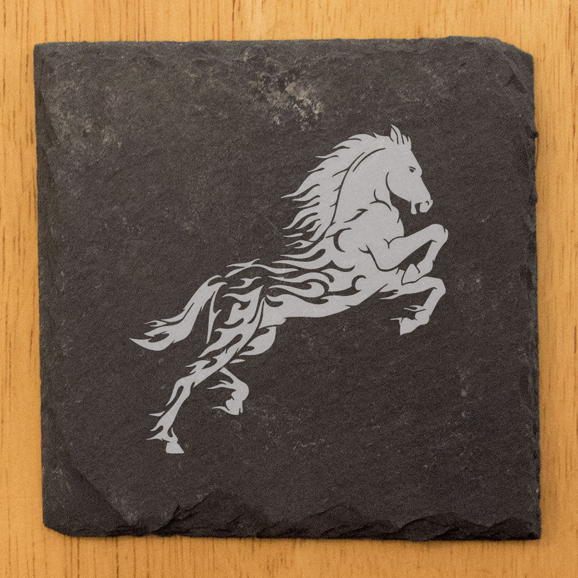Unique Horse Coasters: Rustic Slate with Flaming Horse Design
