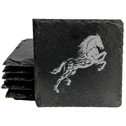 Unique Horse Coasters: Rustic Slate with Flaming Horse Design