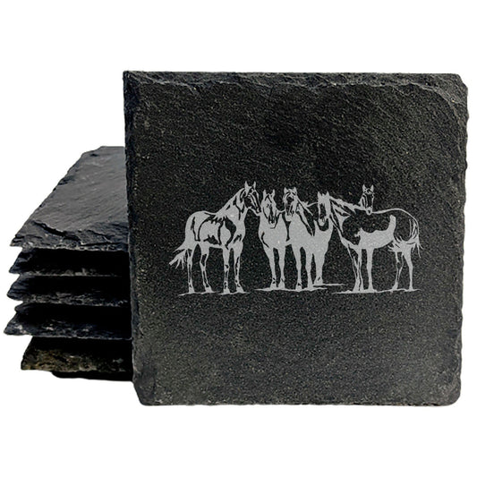 Laser Etched Slate Coasters: Four Horses - A Gift for Horse Lovers