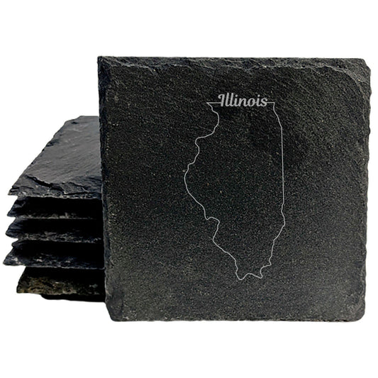Rustic Slate Coasters Set of 4, Round 4" with Illinois State Outline Design, Perfect for Holidays, Birthdays, Housewarming Gifts, She-Shed or Man Cave, Made in Oregon, USA by Small Business
