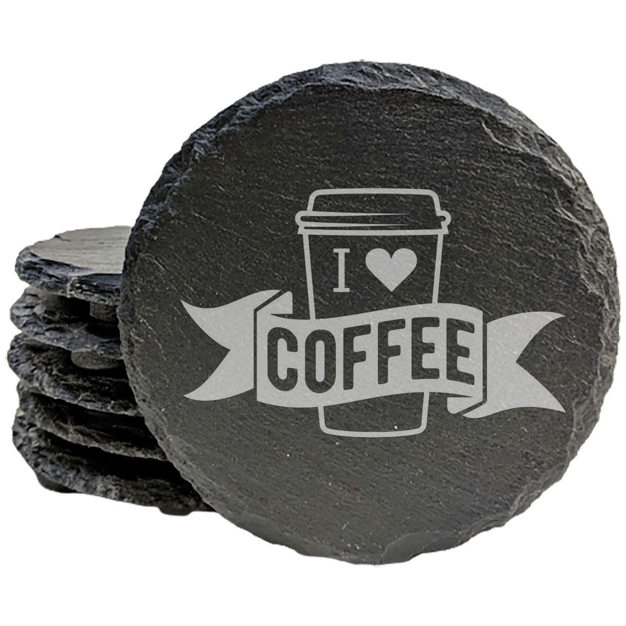 Express Your Coffee Passion: "I Love Coffee" Coasters (Laser Etched)