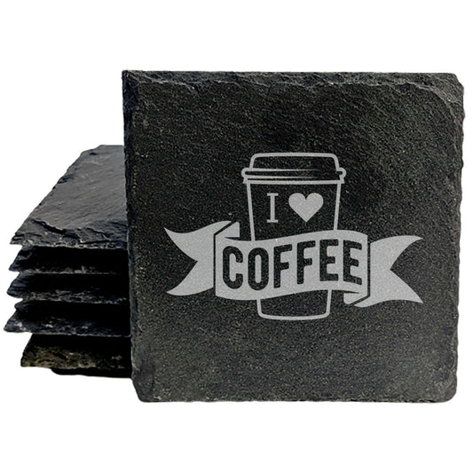 Express Your Coffee Passion: "I Love Coffee" Coasters (Laser Etched)