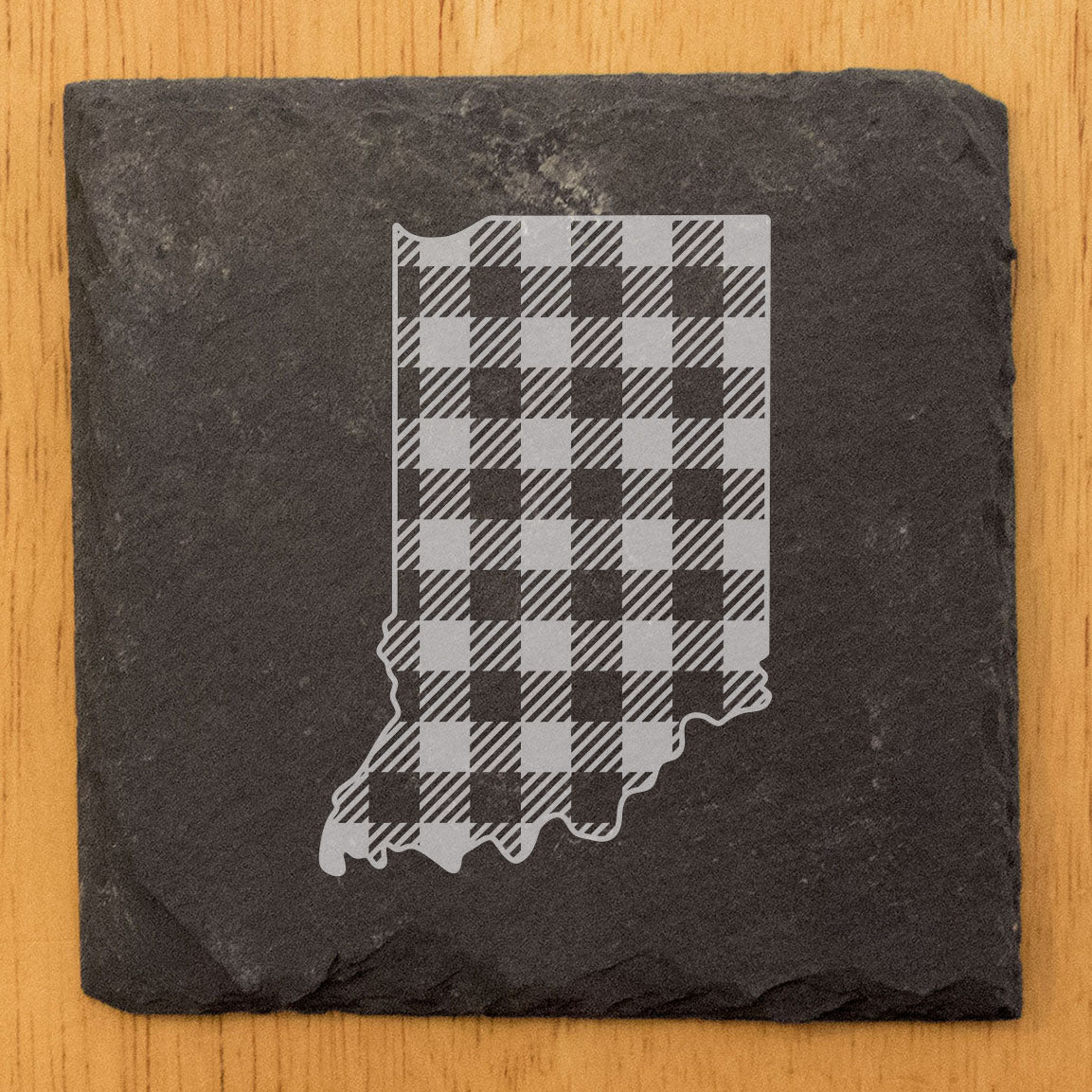 Rustic Slate Coasters Set of 4, Indiana Plaid Design, 4" Round, Natural Chipped Edge, Rubber Feet, , Perfect for Holidays, Birthdays, Housewarming, She-Shed, Man Cave, Made in USA