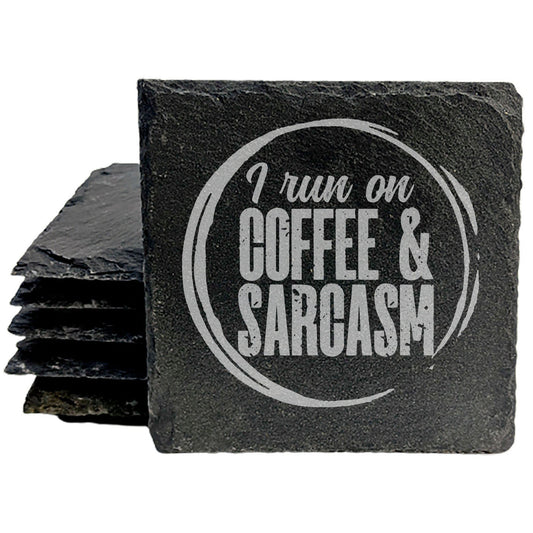 Hilarious Slate Coasters: "I Run on Coffee &amp; Sarcasm" - The Perfect Gift for Coffee Lovers