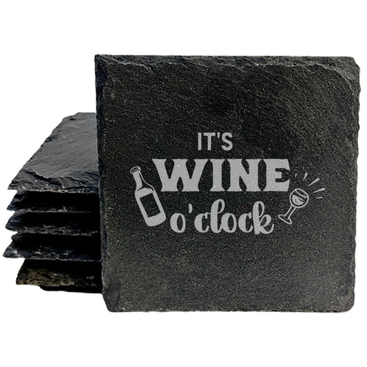 Rustic Charm Meets Wine: Laser Etched Slate Coasters with "It's Wine o'clock" Design