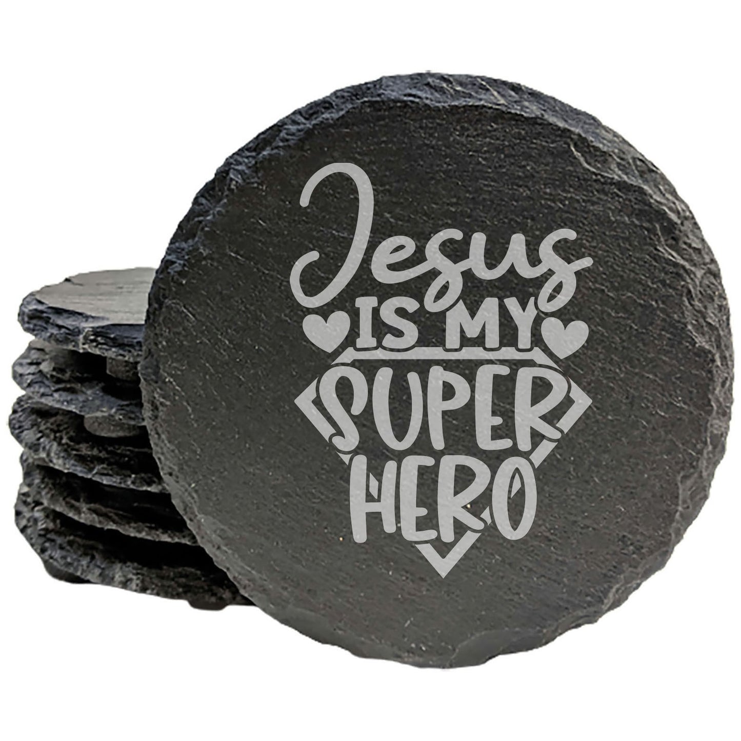 Faith and Hope: Laser Etched Faith &amp; Strength: "Jesus is My Superhero" Coasters on Slate