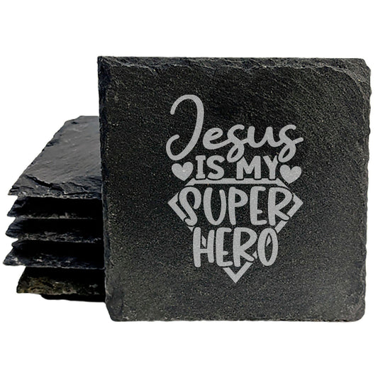Faith and Hope: Laser Etched Faith &amp; Strength: "Jesus is My Superhero" Coasters on Slate