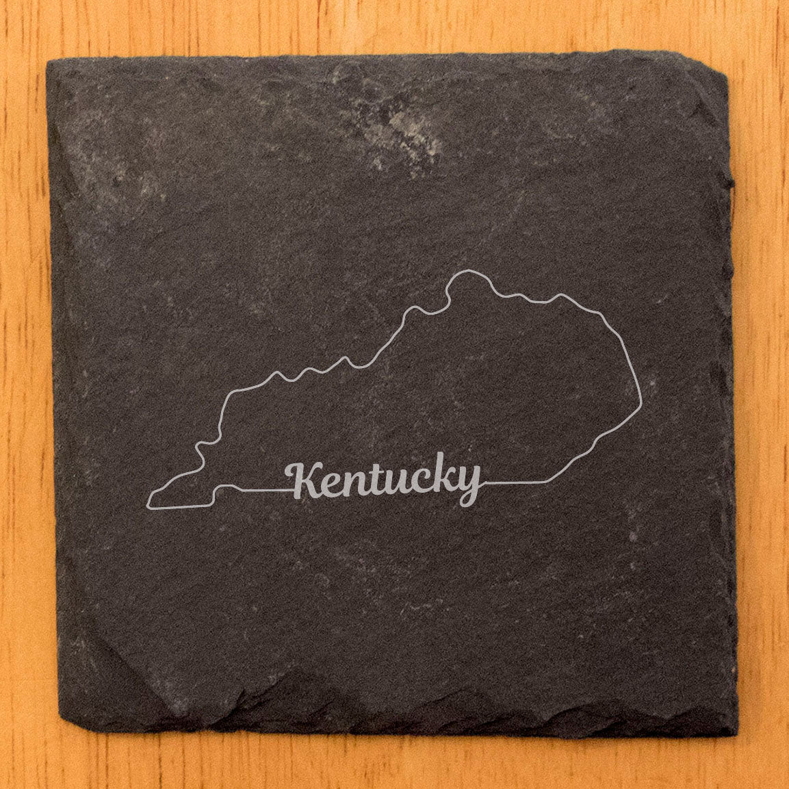 Rustic Slate Coasters Set of 4, Laser Etched Kentucky Design, 4" Round, Natural Chipped Edge, Rubber Feet, Perfect Gift for Holidays, Birthdays, Housewarming, Made in Oregon, USA, Small Business