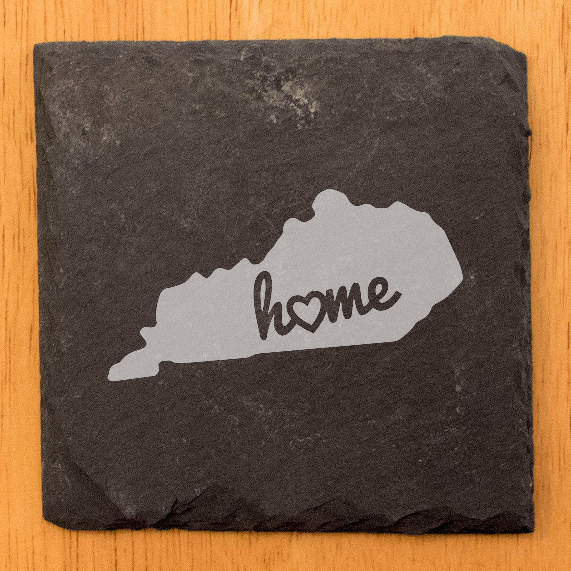 Rustic Slate Coasters Set of 4, Round 4" with Kentucky 'Home' Heart Design, Perfect for Holidays, Birthdays, Housewarming, She-Shed, Man Cave, Made in Oregon, USA, , Natural Edge