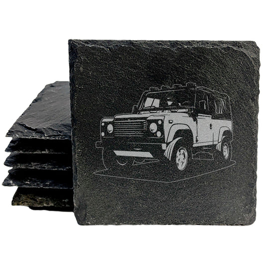 Landrover 87 Design Rustic Gray Slate Coasters Set of 4 - Laser Etched, Natural Chipped Edge, Rubber Feet - Perfect for Holidays, Birthdays, Housewarming Gifts - Made in Oregon USA by Small Business