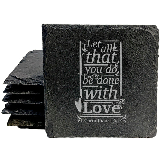 Faith and Hope: Laser Etched Love in Action: Scripture 1 Corinthians 16:14 Coasters