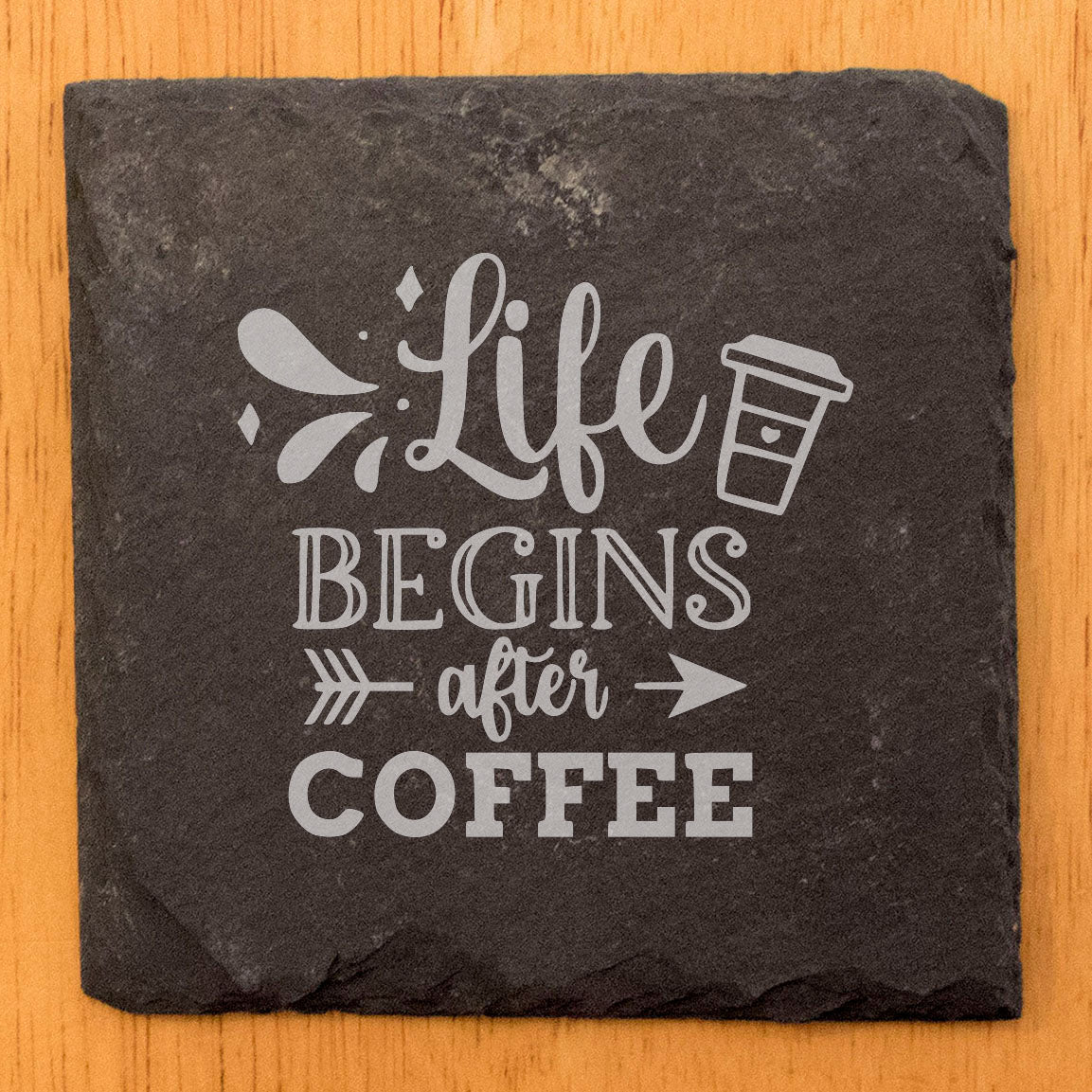 Rise &amp; Grind: Life Begins After Coffee Coasters on Slate