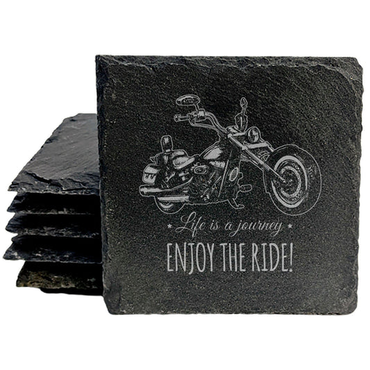 Coast in Style: Rustic Slate Coasters with Motorcycle Design