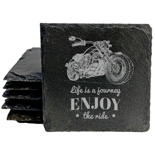 The Open Road Awaits: Motorcycle Coasters with Inspirational Quote
