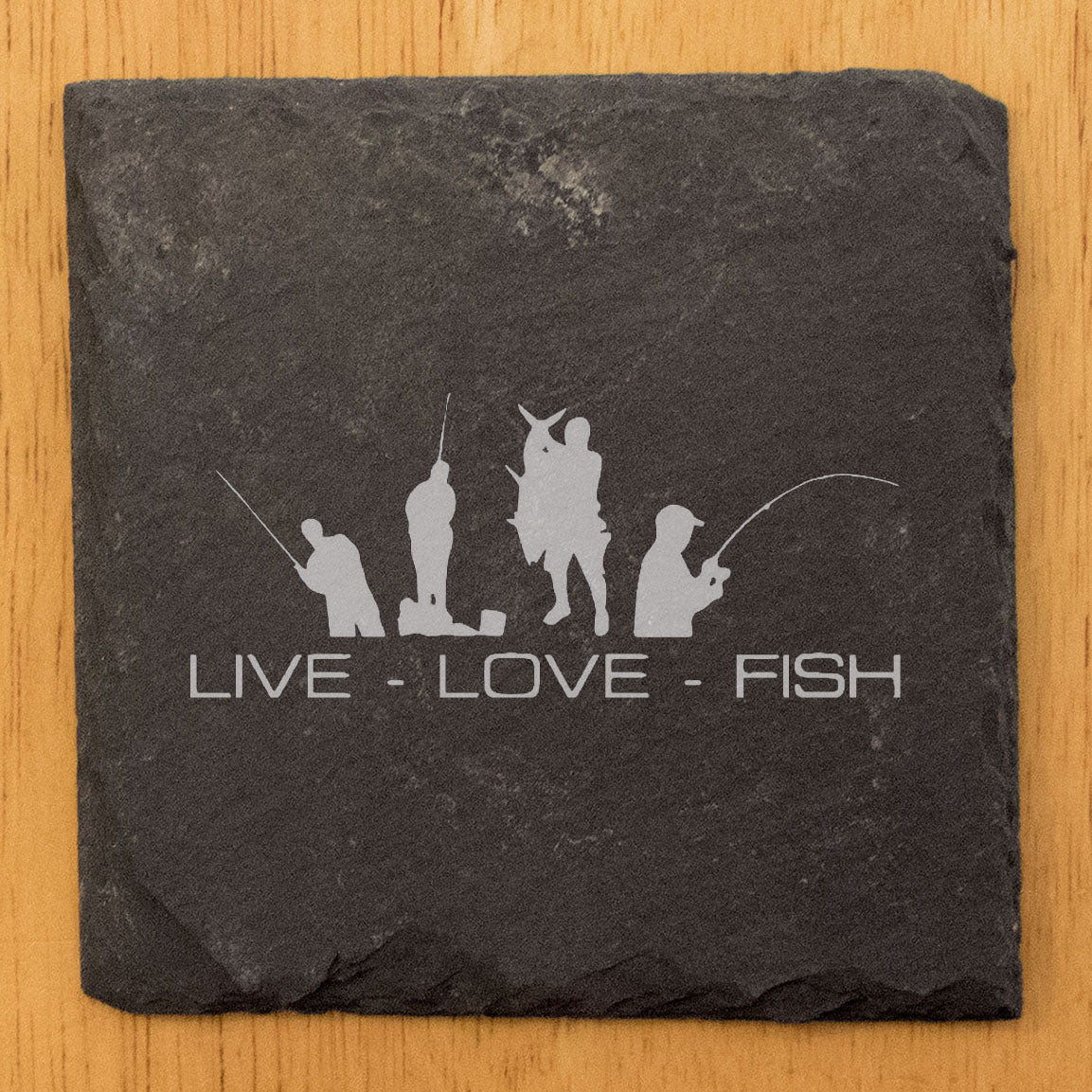 Live Love Fish Slate Coasters, Laser-Etched Design - Protect Your Surfaces in Style!  Coasters