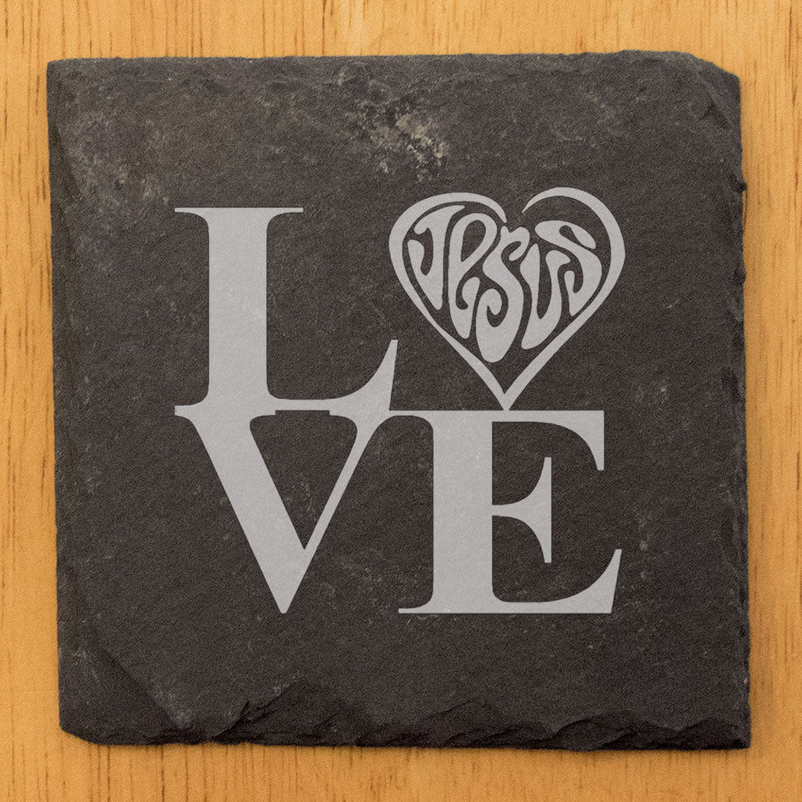 Faith and Hope: Laser Etched Heart of the Home: Love Jesus Coasters with Style