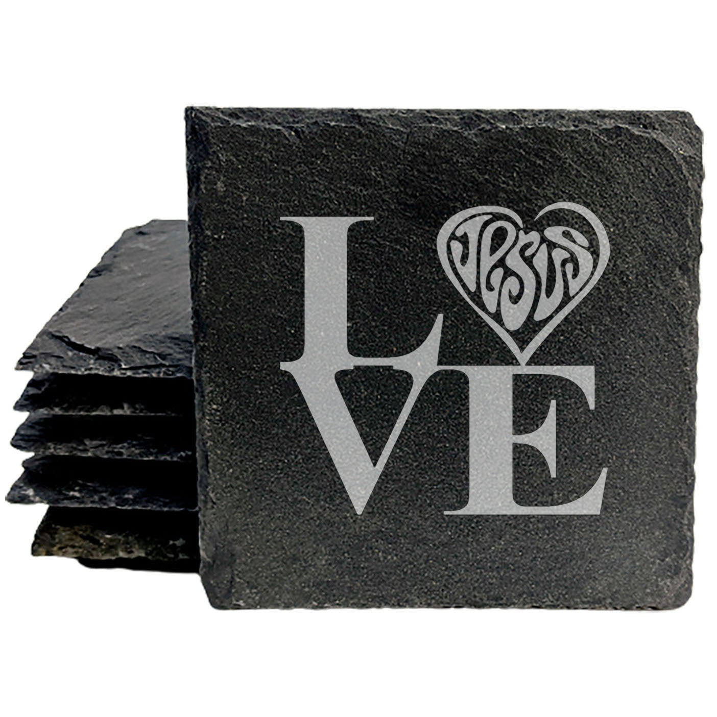 Faith and Hope: Laser Etched Heart of the Home: Love Jesus Coasters with Style