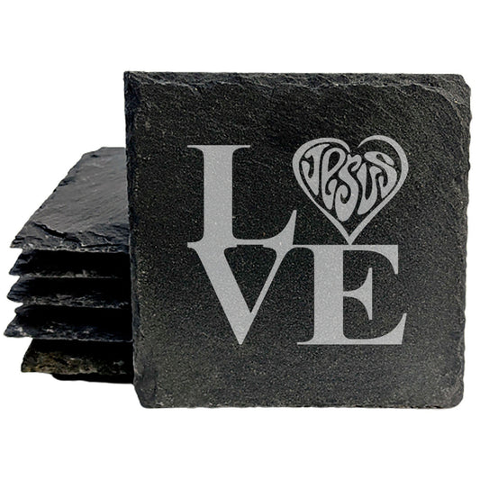 Faith and Hope: Laser Etched Heart of the Home: Love Jesus Coasters with Style