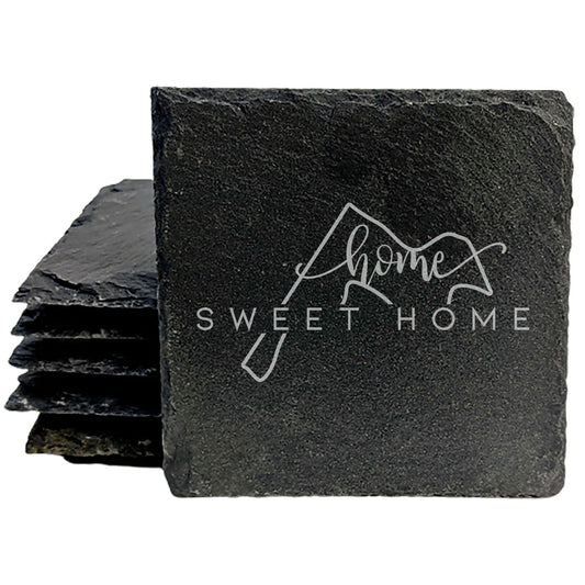 Rustic Slate Coasters Set of 4, Round 4" with Maryland 'Home Sweet Home' Design, Perfect Gift for Holidays, Birthdays, Housewarming, She-Shed, Man Cave, Made in Oregon, USA, Natural Chipped Edge