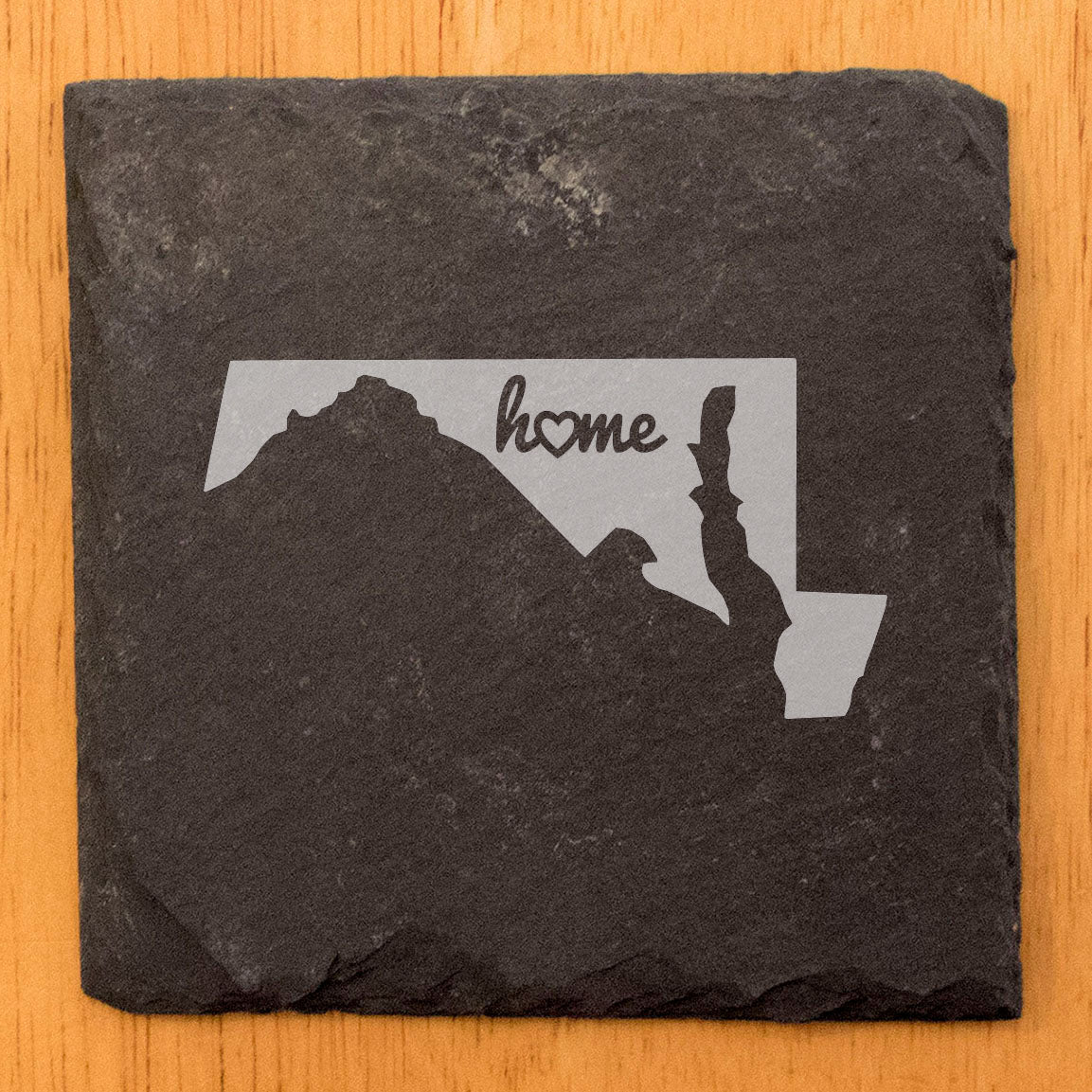 Rustic Slate Coasters Set of 4, Round 4" with Maryland 'Home' Heart Design, Perfect for Holidays, Birthdays, Housewarming Gifts, She-Shed or Man Cave, Made in Oregon, USA, Natural Chipped Edge