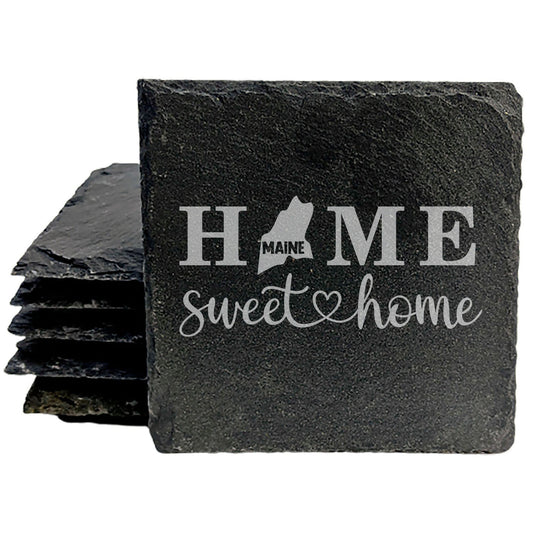 Rustic Slate Coasters Set of 4 - 4" Round, Laser Etched 'HOME SWEET HOME' Design, Perfect Gift for Holidays, Birthdays, Housewarming, She-Shed, Man Cave - Made in Oregon, USA by Small Business