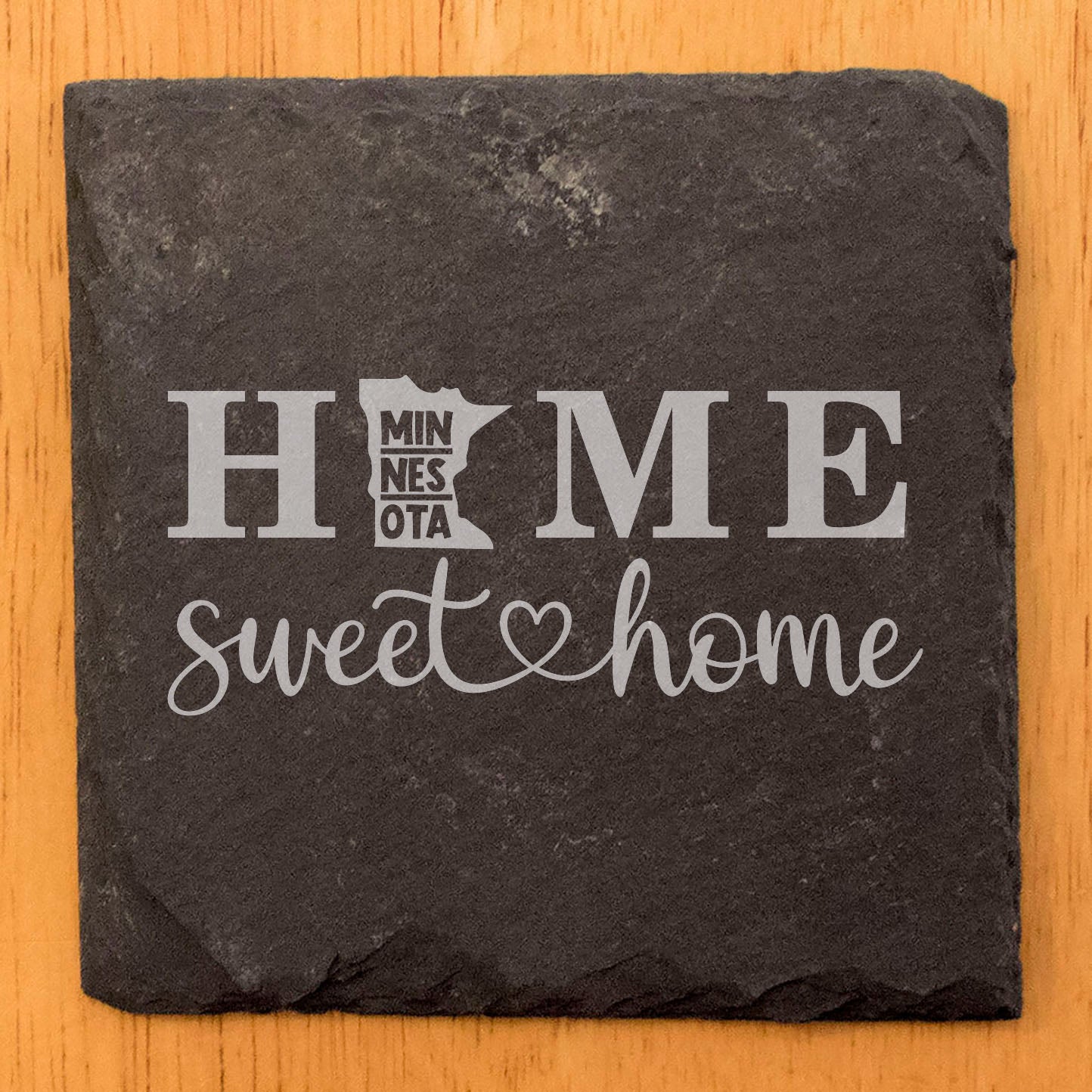 Rustic Slate Coasters Set of 4, Laser Etched 'HOME SWEET HOME' Design, Perfect Gift for Holidays, Birthdays, Housewarming, She-Shed, Man Cave, Made in Oregon, USA, 4" Round, Natural Chipped Edge