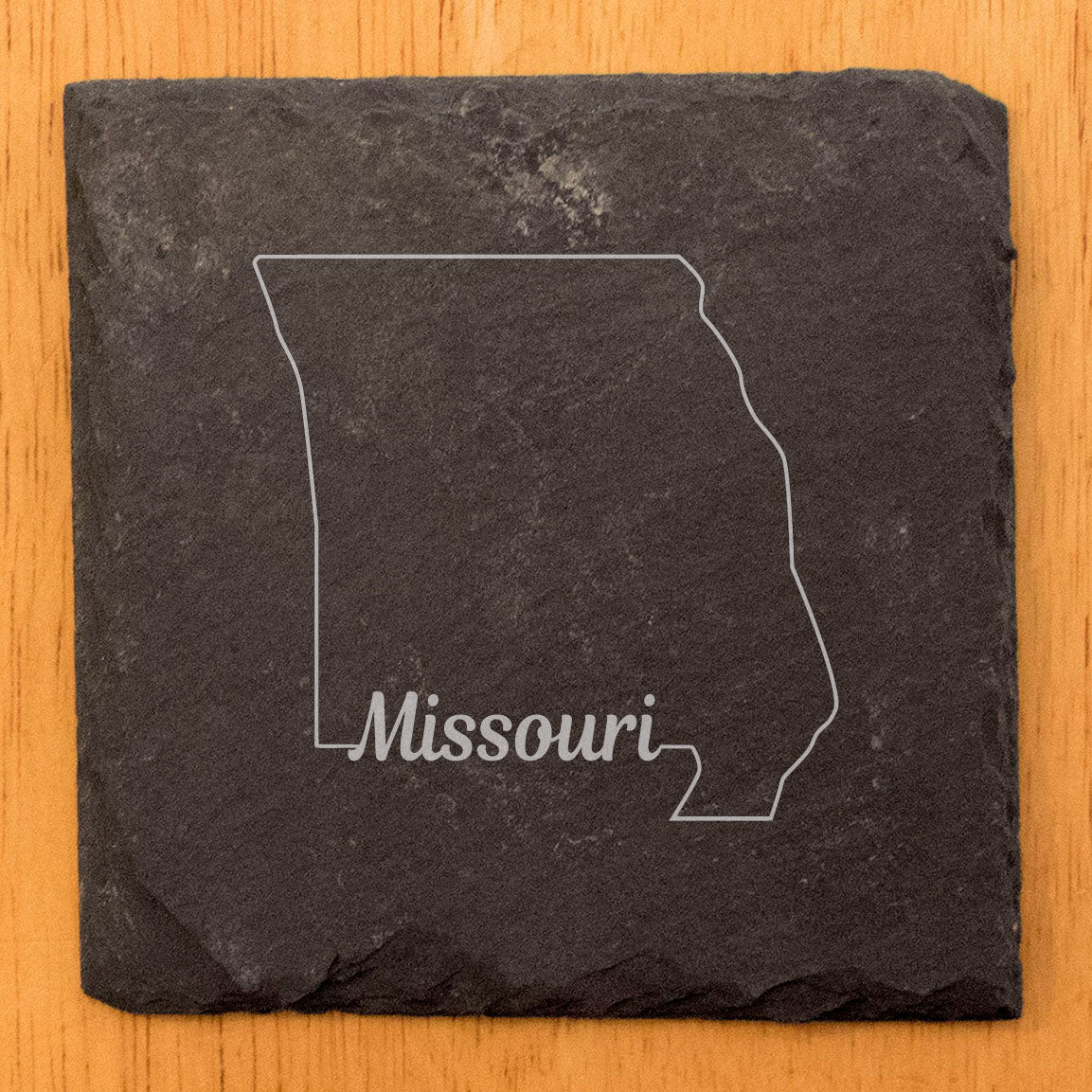 Rustic Slate Coasters Set of 4, Round 4" with Missouri State Outline Design, Perfect for Holidays, Birthdays, Housewarming Gifts, She-Shed or Man Cave, Made in Oregon, USA, Natural Chipped Edge