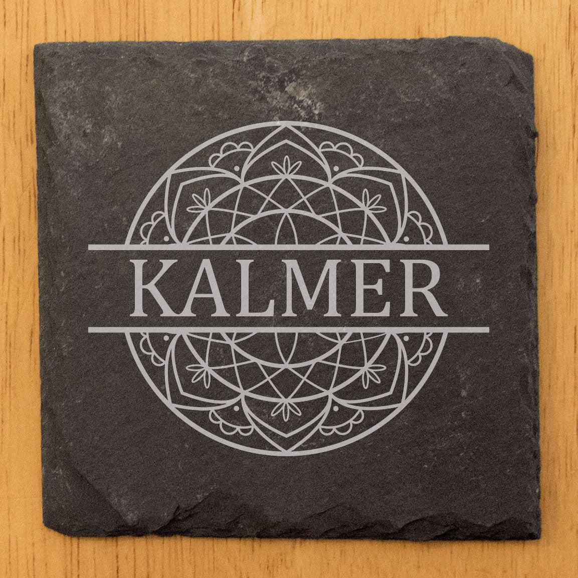 Celestial Elegance: Personalized Moon Mandala Coasters on Slate