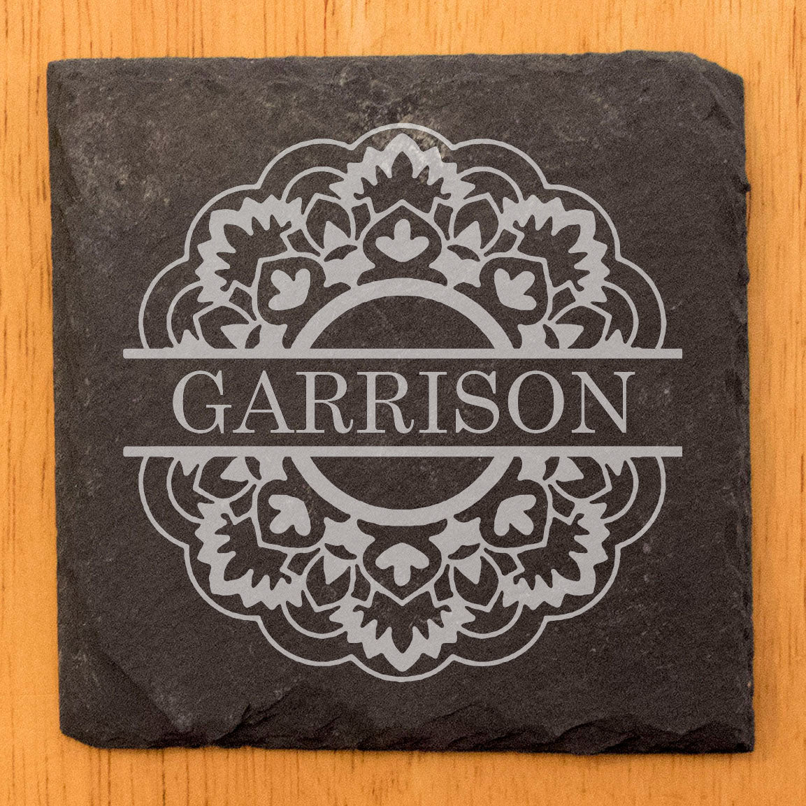 Rustic Elegance: Personalized Floral Name &amp; Slate Coasters