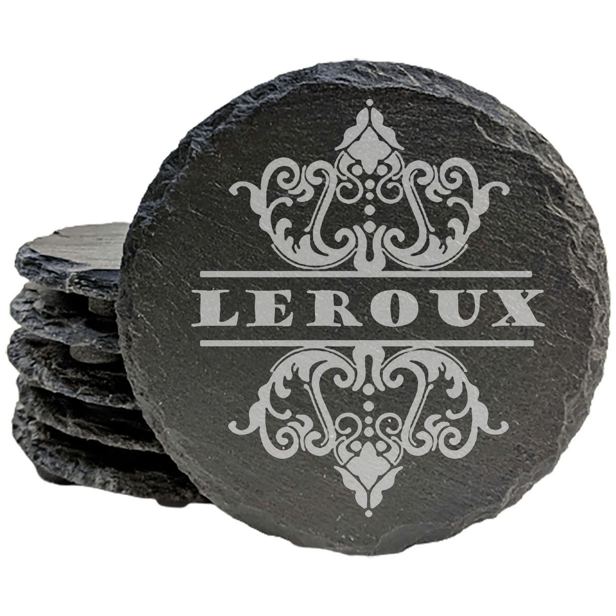 Rustic Refinement: Personalized Slate Coasters with Custom Text Design