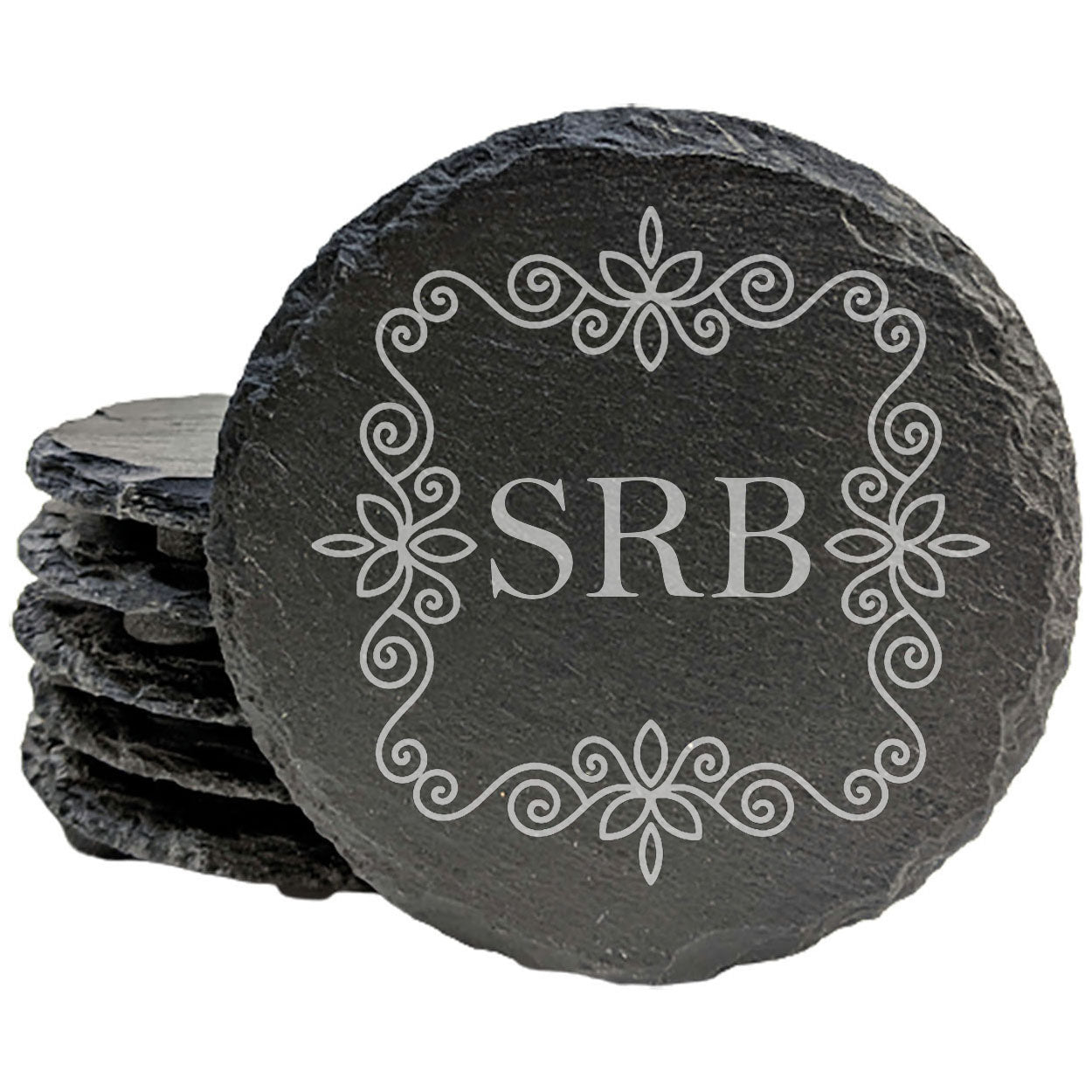 Personalized Elegance: Floral Monogram Slate Drink Coasters