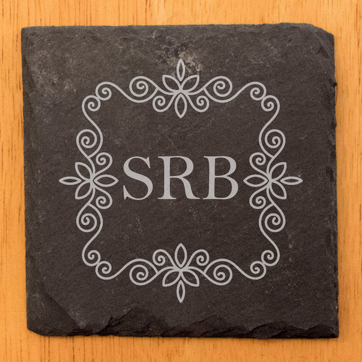 Personalized Elegance: Floral Monogram Slate Drink Coasters