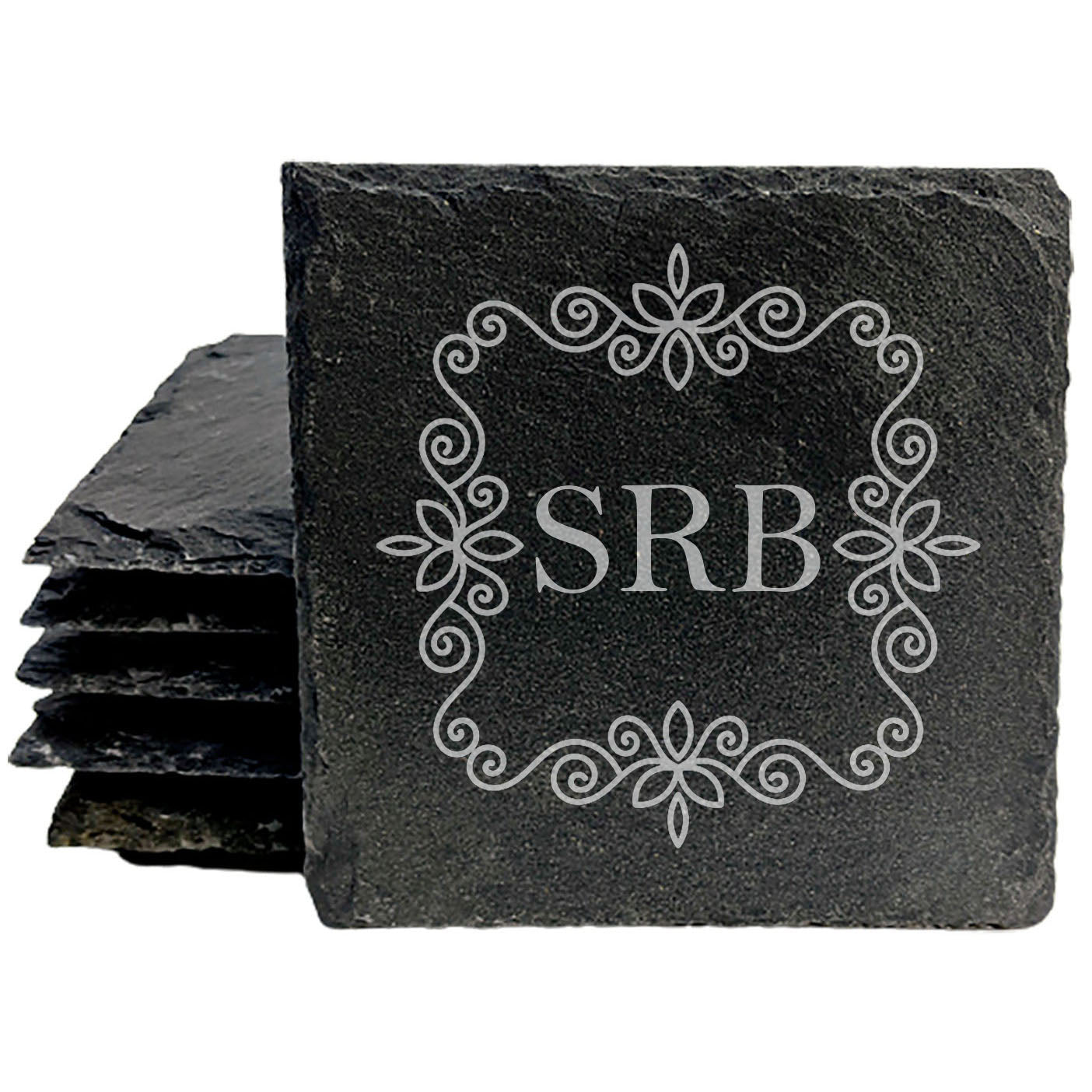 Personalized Elegance: Floral Monogram Slate Drink Coasters