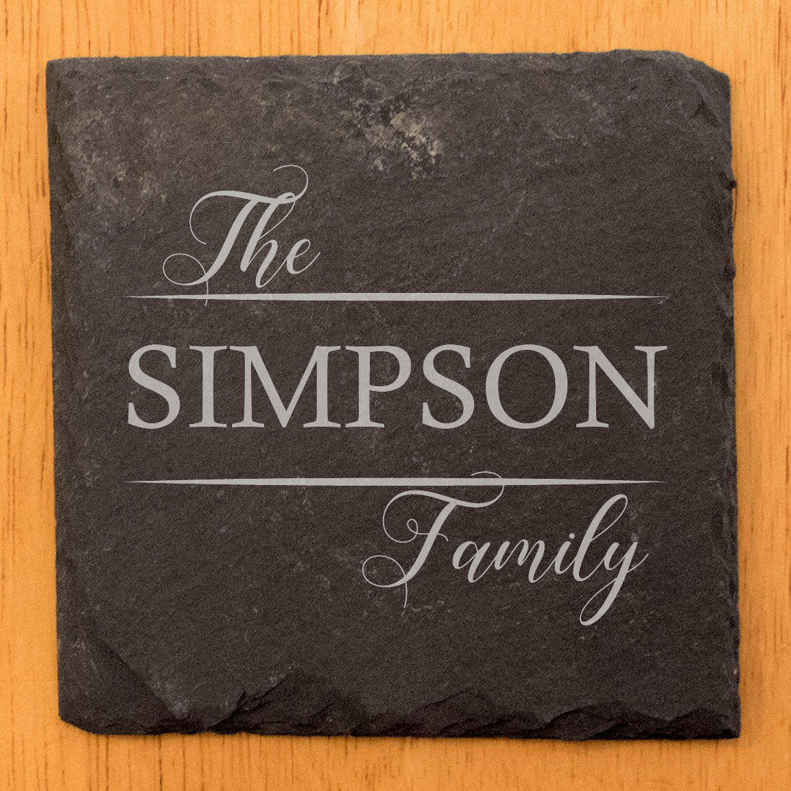 Coasters for the Family: Round Split Monogram Slate Drink Coasters with Fancy Script