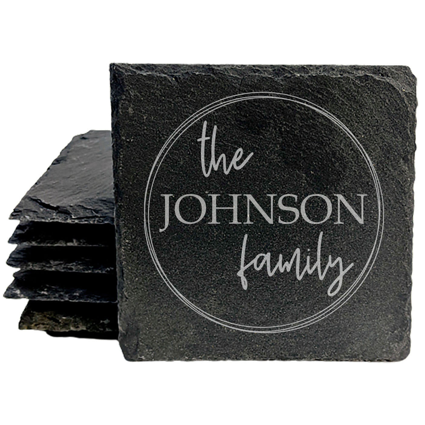 Simply Chic: Personalized Slate Coasters with Family Name