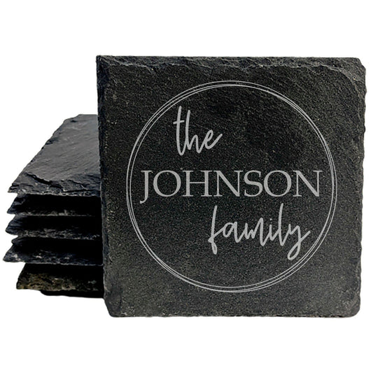 Simply Chic: Personalized Slate Coasters with Family Name