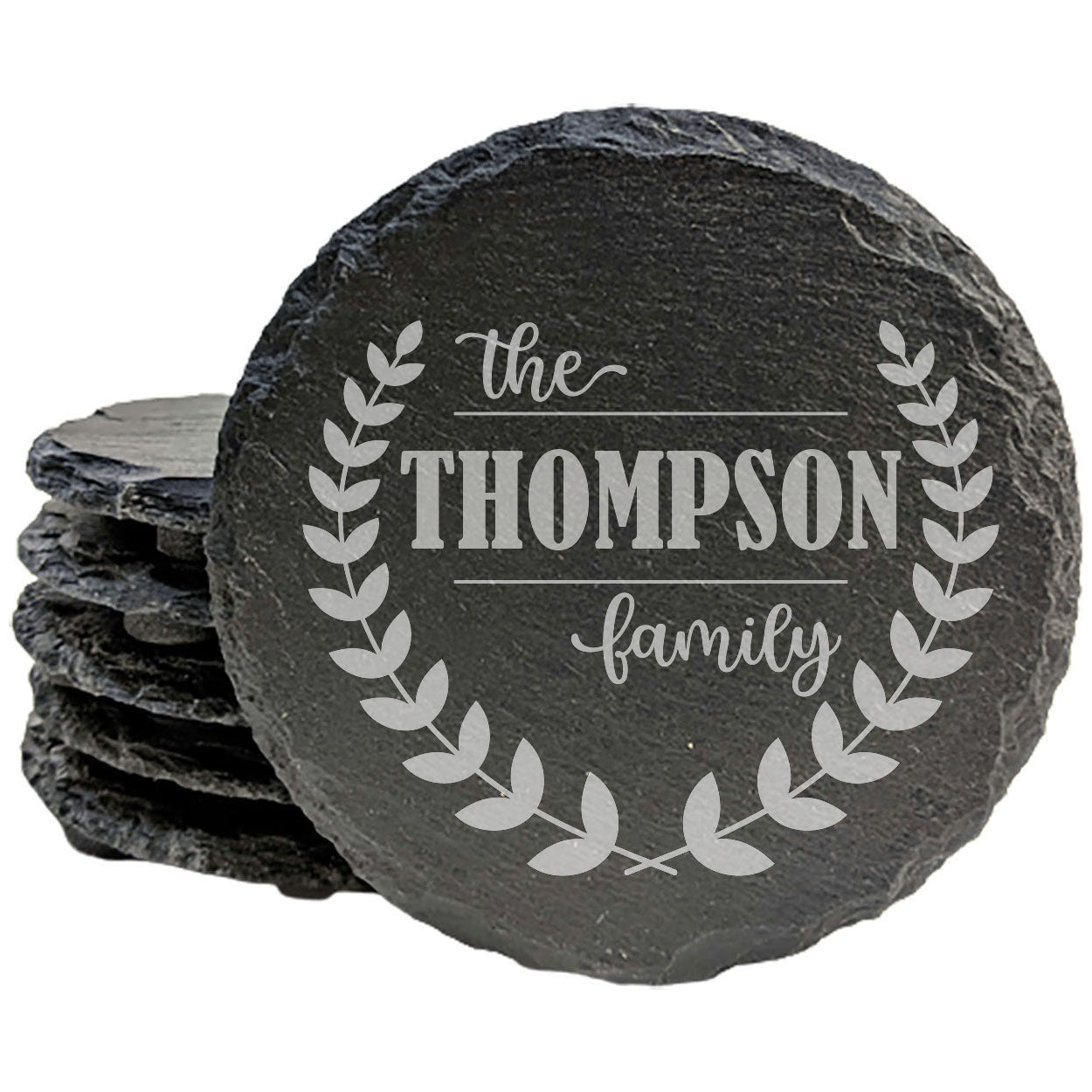 Rustic Slate Coasters with Family Monogram | Crossed Branches Design | All-Occasion