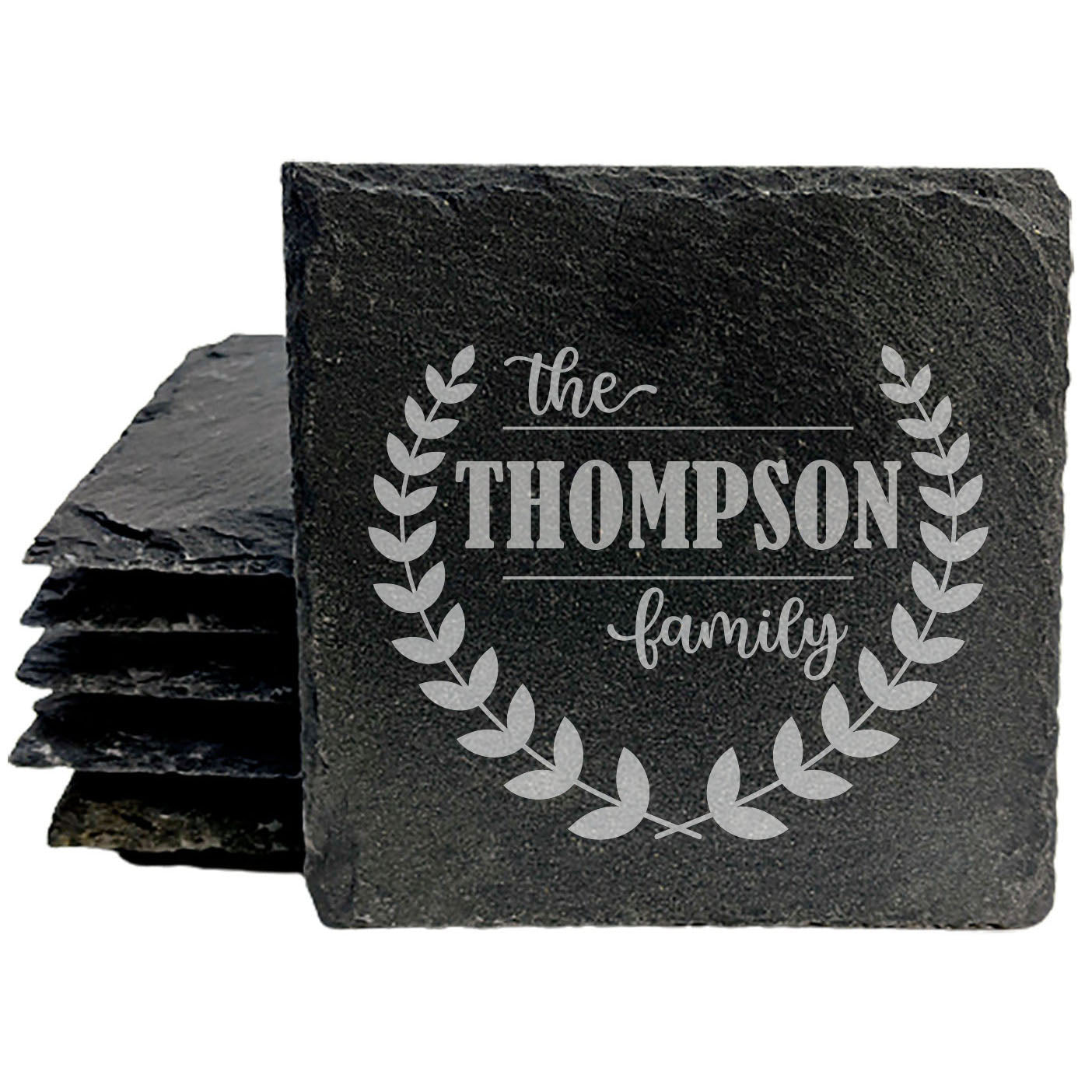 Rustic Slate Coasters with Family Monogram | Crossed Branches Design | All-Occasion