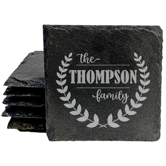 Rustic Slate Coasters with Family Monogram | Crossed Branches Design | All-Occasion