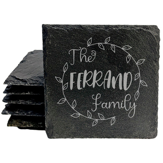 Personalized Monogram Coasters, Natural Slate Stone Coaster Set, Birthday, Wedding Or Anniversary Gift, Customized Rustic Coasters, Drink Coasters