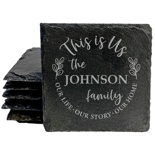Personalized Monogram Coasters, Natural Slate Stone Coaster Set, Birthday, Wedding Or Anniversary Gift, Customized Rustic Coasters, Drink Coasters
