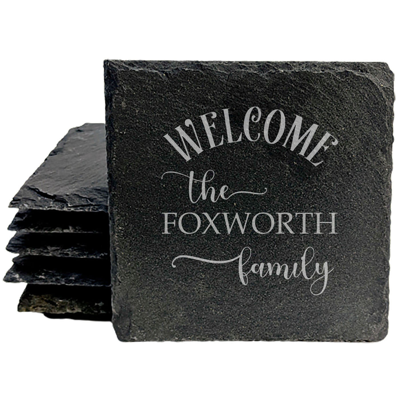 Personalized Monogram Coasters, Natural Slate Stone Coaster Set, Birthday, Wedding Or Anniversary Gift, Customized Rustic Coasters, Drink Coasters