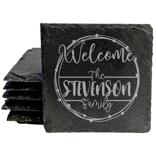 Personalized Monogram Coasters, Natural Slate Stone Coaster Set, Birthday, Wedding Or Anniversary Gift, Customized Rustic Coasters, Drink Coasters