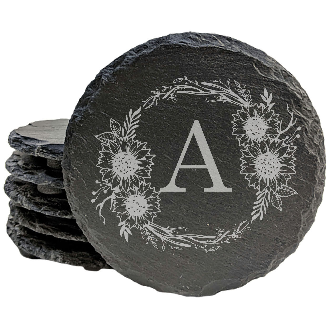 Personalized Monogram Coasters, Natural Slate Stone Coaster Set, Birthday, Wedding Or Anniversary Gift, Customized Rustic Coasters, Drink Coasters