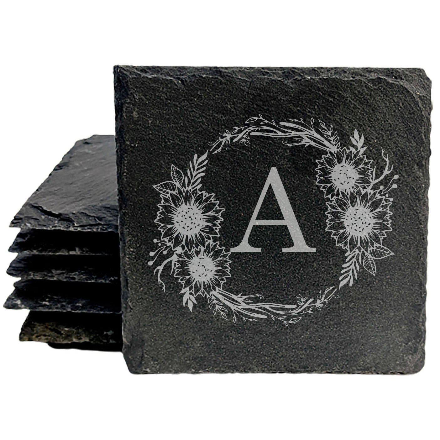 Personalized Monogram Coasters, Natural Slate Stone Coaster Set, Birthday, Wedding Or Anniversary Gift, Customized Rustic Coasters, Drink Coasters
