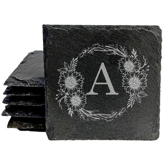 Personalized Monogram Coasters, Natural Slate Stone Coaster Set, Birthday, Wedding Or Anniversary Gift, Customized Rustic Coasters, Drink Coasters