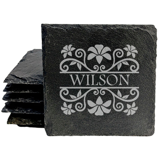 Personalized Monogram Coasters, Natural Slate Stone Coaster Set, Birthday, Wedding Or Anniversary Gift, Customized Rustic Coasters, Drink Coasters