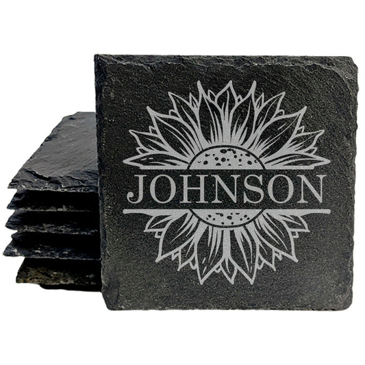 Personalized Monogram Coasters, Natural Slate Stone Coaster Set, Birthday, Wedding Or Anniversary Gift, Customized Rustic Coasters, Drink Coasters
