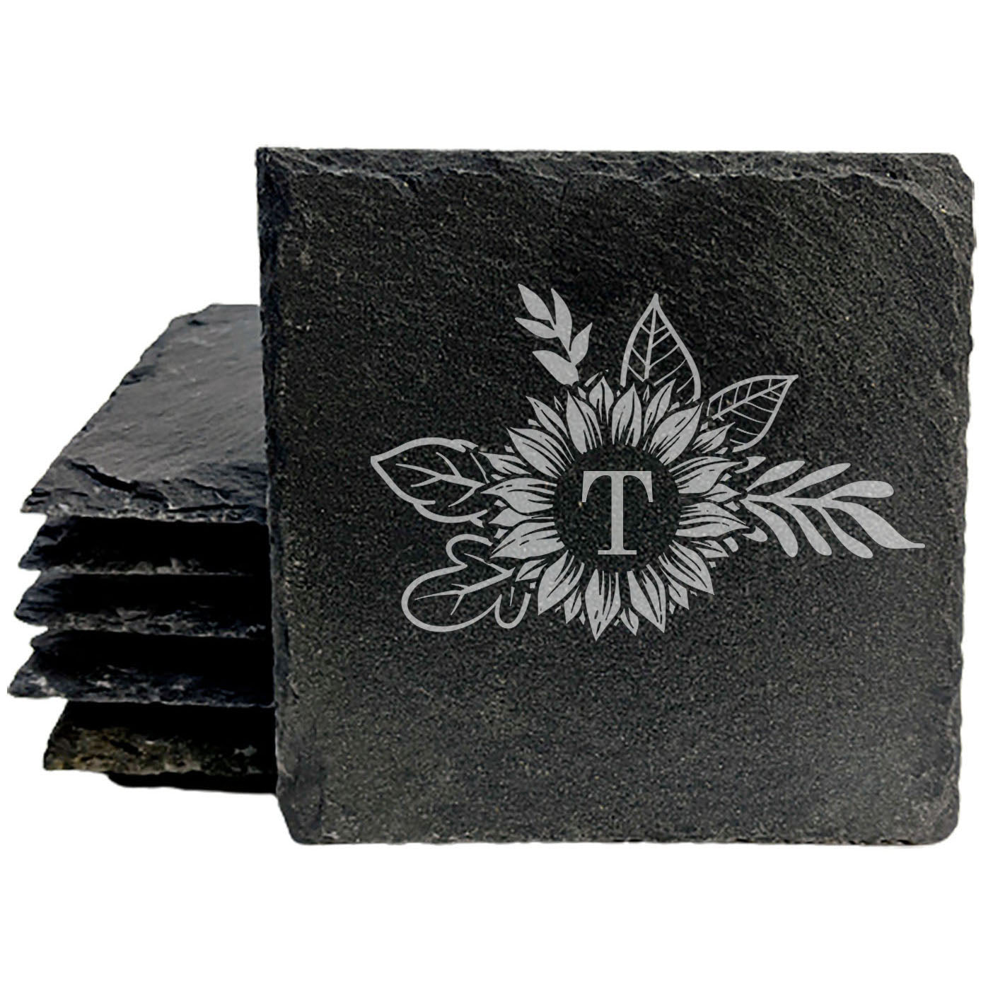 Personalized Monogram Coasters, Natural Slate Stone Coaster Set, Birthday, Wedding Or Anniversary Gift, Customized Rustic Coasters, Drink Coasters